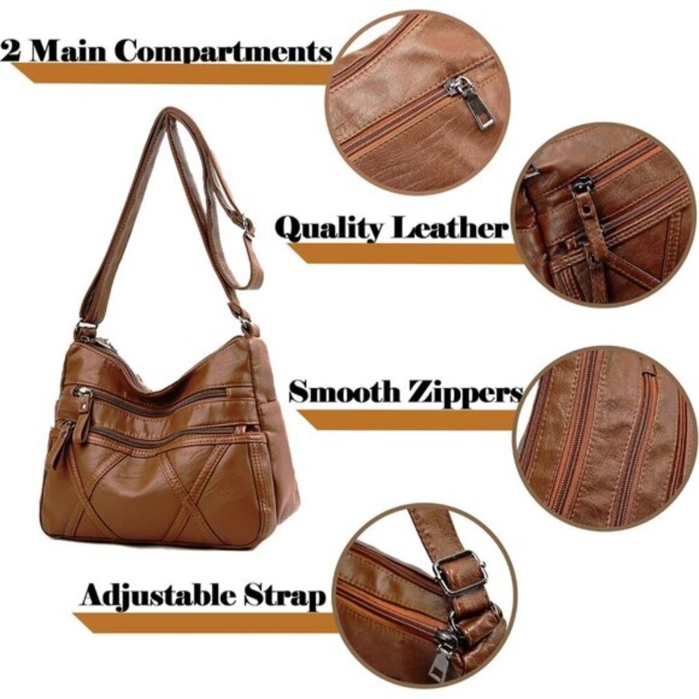 New Small Crossbody Bag for Women, Vegan Leather Shoulder Purse - Brown - Picture 3 of 5